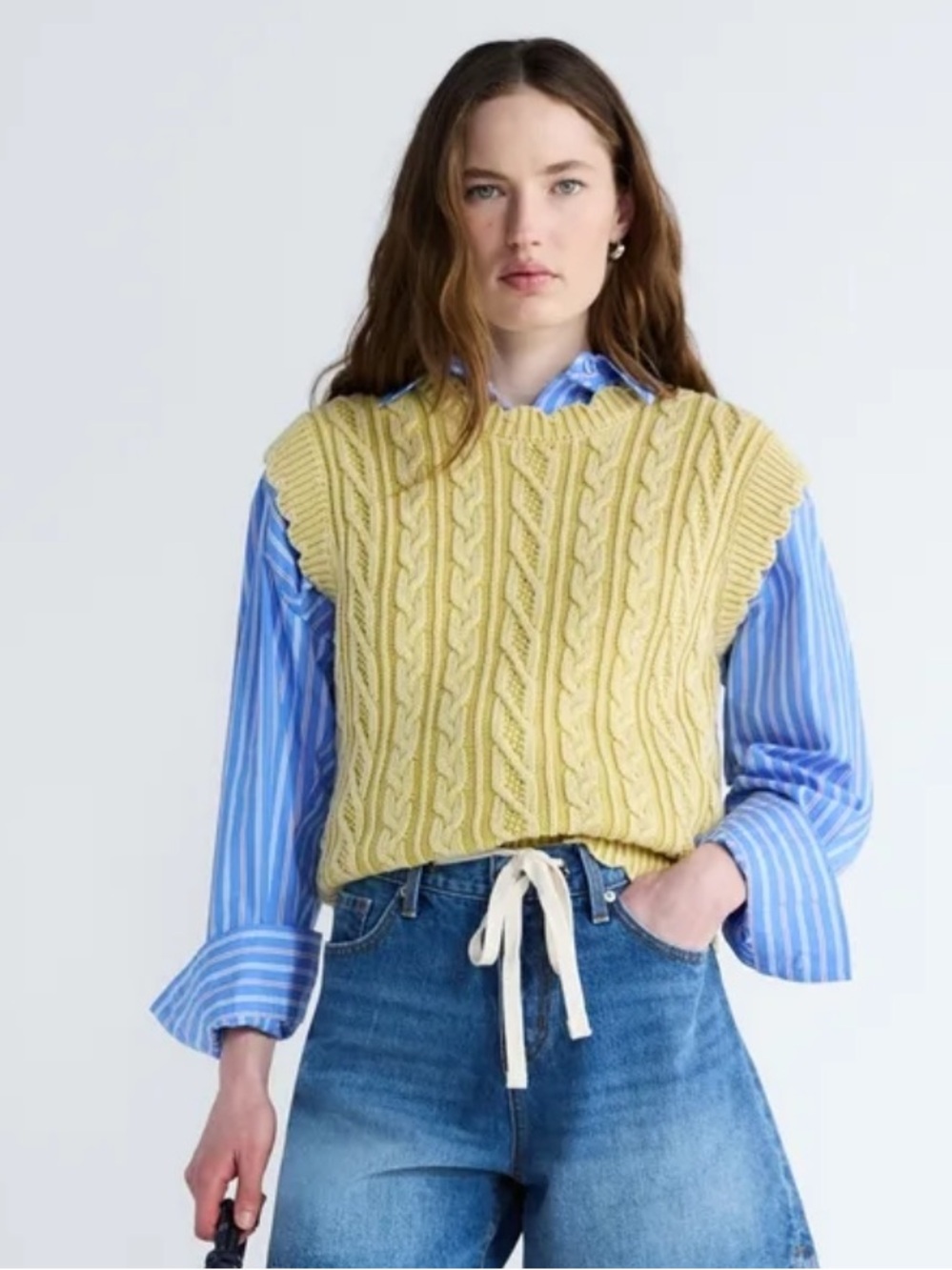NWT Cable Knit Sleeveless Sweater Butter Yellow women’s Small Free Assembly - Picture 3 of 12